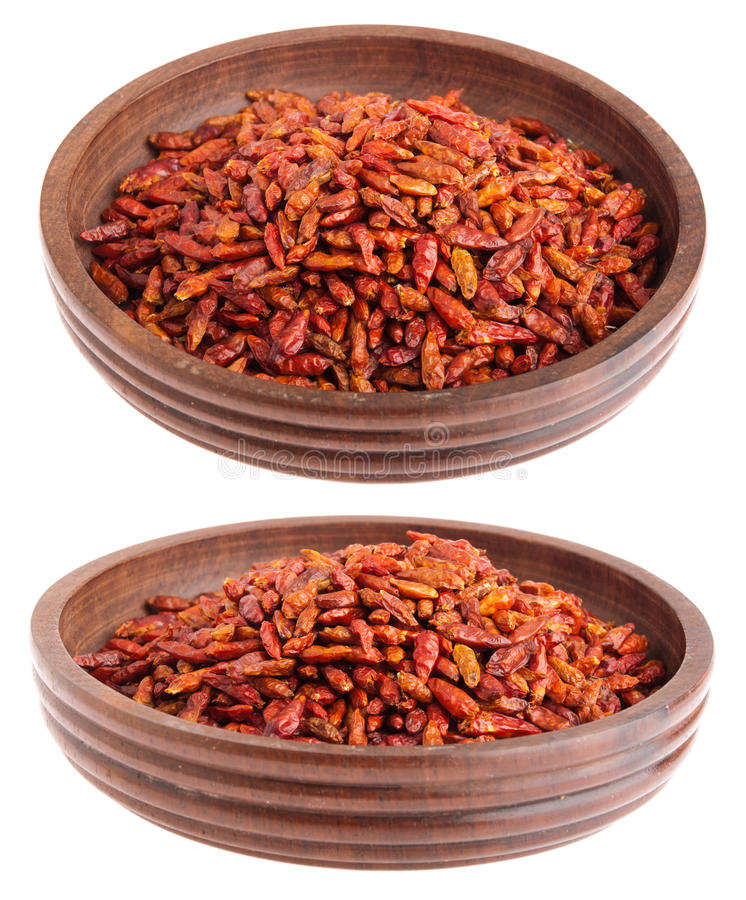 Bowl of dried birds eye pepper